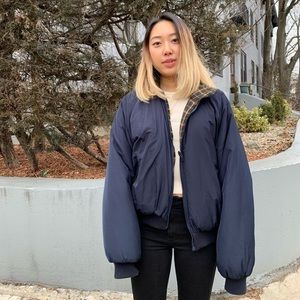 Reversible puffy bomber jacket